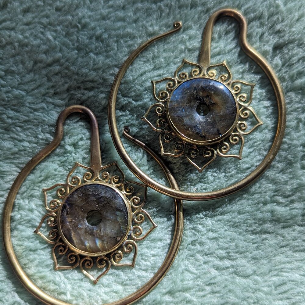 Brass and labradorite earrings